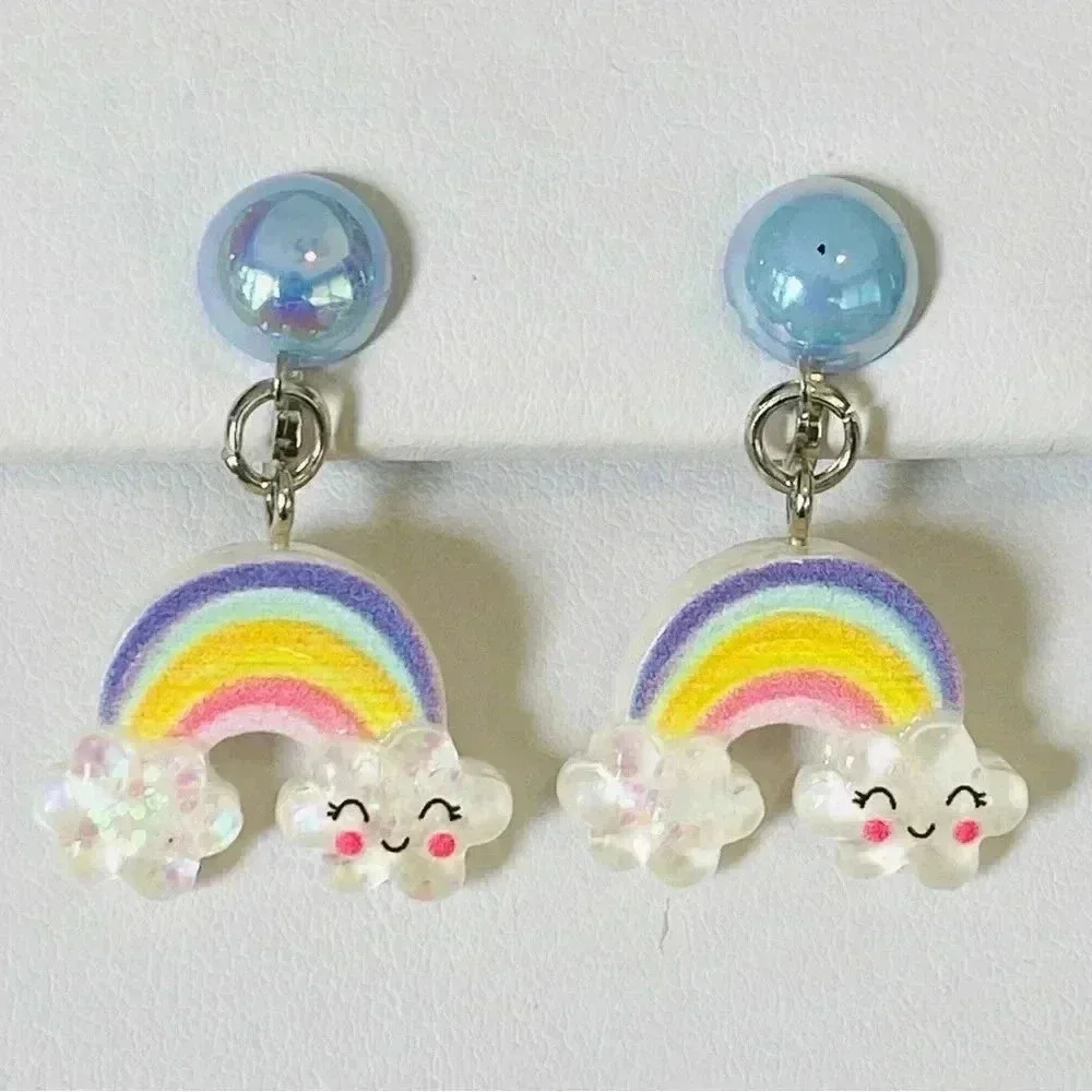 5 Pairs Kids Clip On Earrings Rainbow Unicorn Seashell Umbrella Mermaid